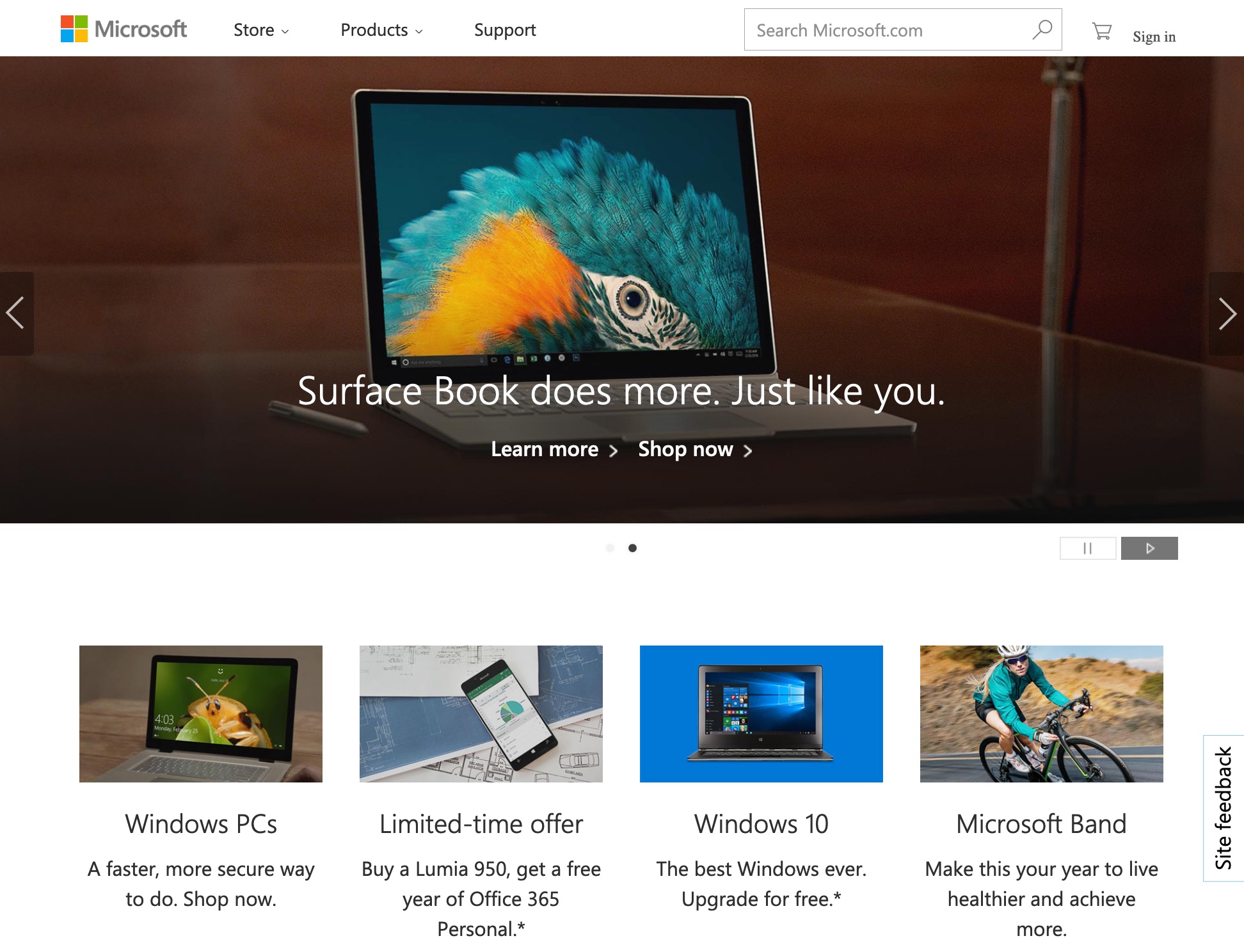 Microsoft.com homepage (2016)